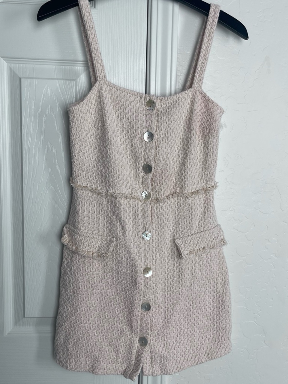Zara Blush Pink Tweed Sleeveless Button-Front Mini Dress